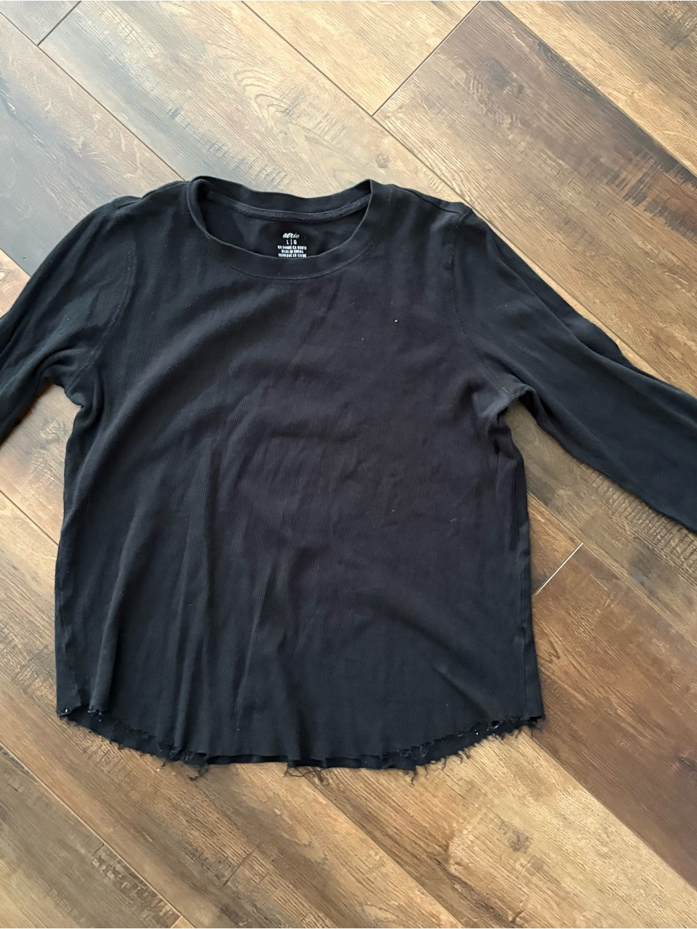 aerie Black Long-Sleeve Ribbed Crewneck Top